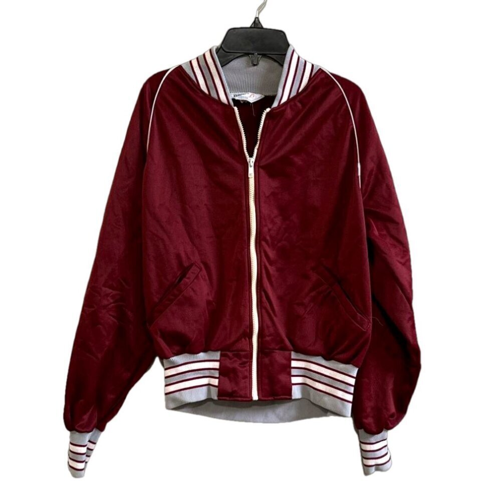Vintage Bike by Southern Athletic Burgundy Satin ( Poly) Bomber Jacket, Size S